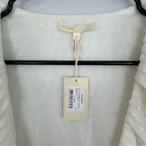 MWT Maje Plumeti Cropped White Wrap Ruffle V-neck Wrap Blouse Size 2 NEW - Picture 8 of 15